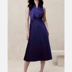 NWT Banana Republic satin navy blue midi dress 6
